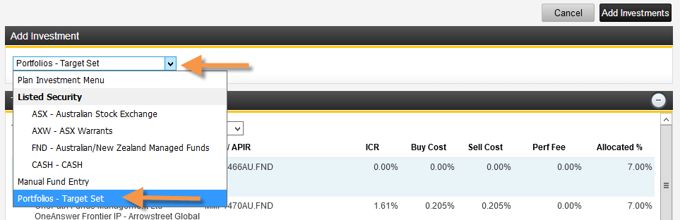 Portfolio Target Sets