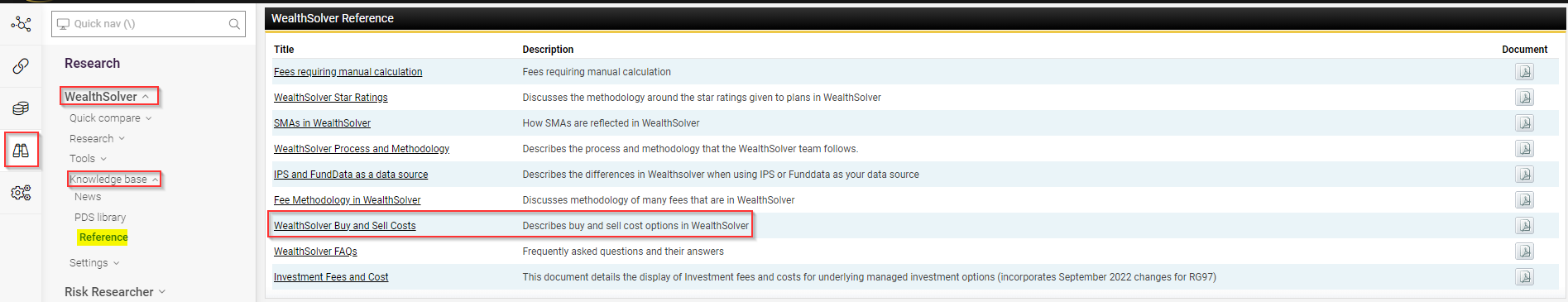 Wealthsolver Reference